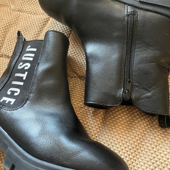 Girl's Justice size 3 Black Side Zip Up Fur Lined Boots GUC‎ - Picture 5 of 9